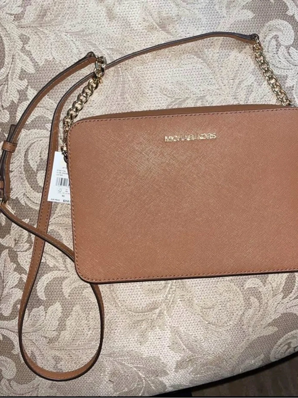 Michael Kors Cognac Saffiano Crossbody with Gold Chain